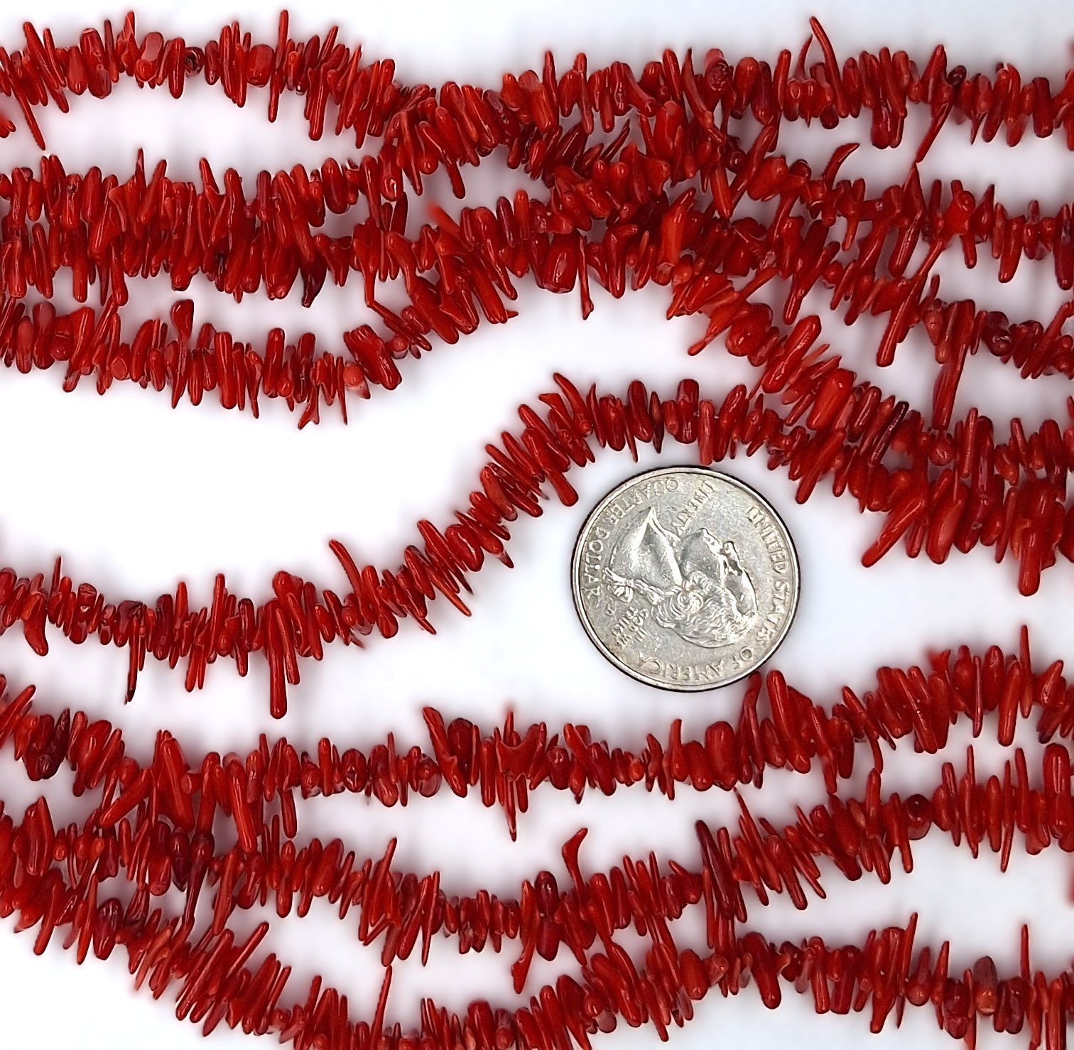 Red Coral Thin Chips Gemstone Beads 16-Inch Strand