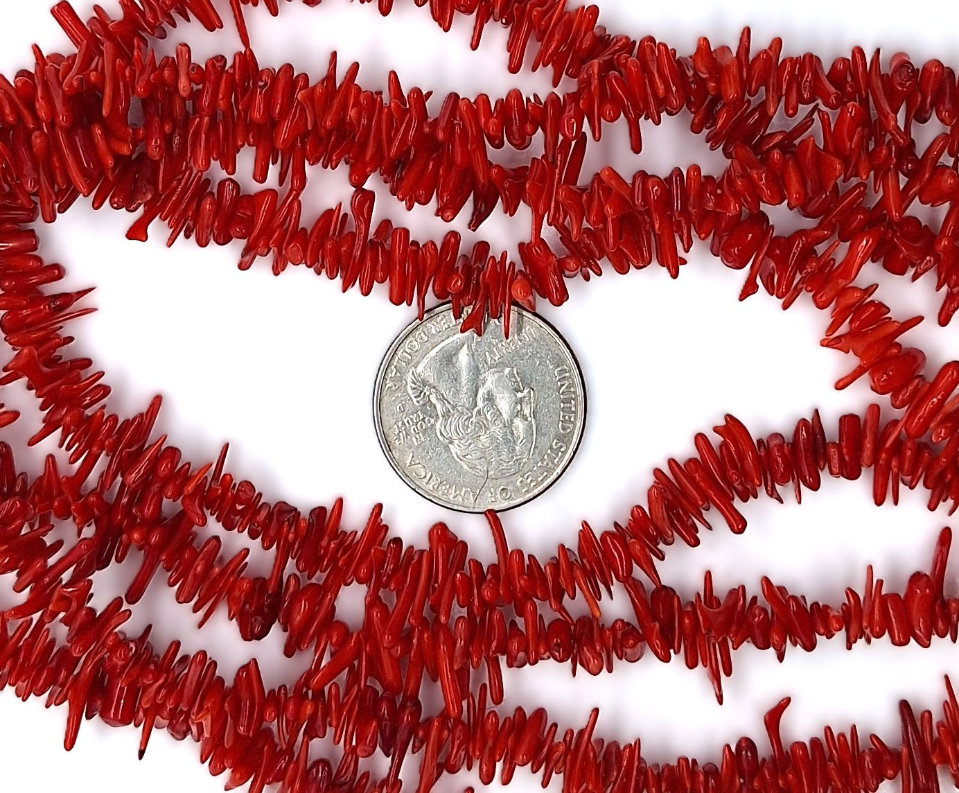 Red Coral Thin Chips Gemstone Beads 16-Inch Strand