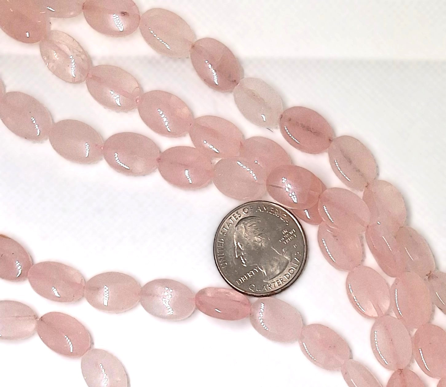14x10mm Rose Quartz Puff Oval Gemstone Beads 16-inch Strand