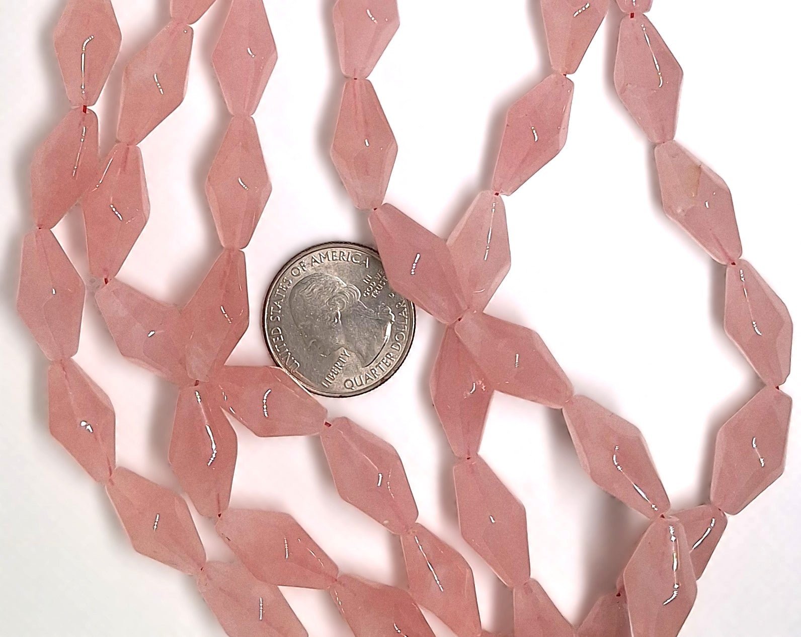 20x10mm Rose Quartz Double Prism Long Bicone Gemstone Beads 16-inch Strand