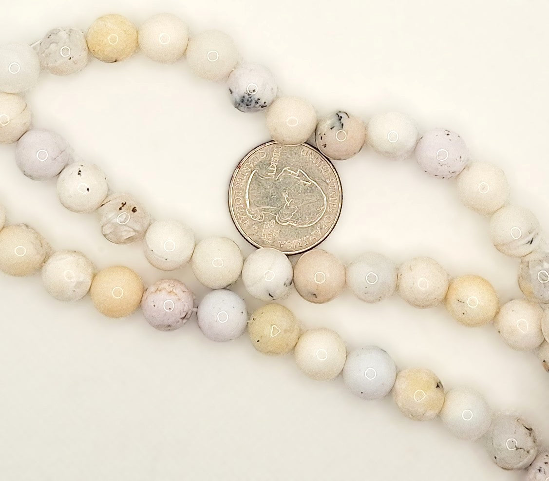 10mm White Opal Round Gemstone Beads 8-inch Strand