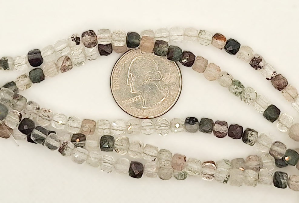 6mm Kiwi Quartz Faceted Cube Gemstone Beads 8-inch Strand