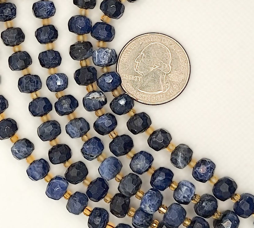 8x6mm Sodalite Faceted Wheel Rondelle Gemstone Beads 8-inch Strand