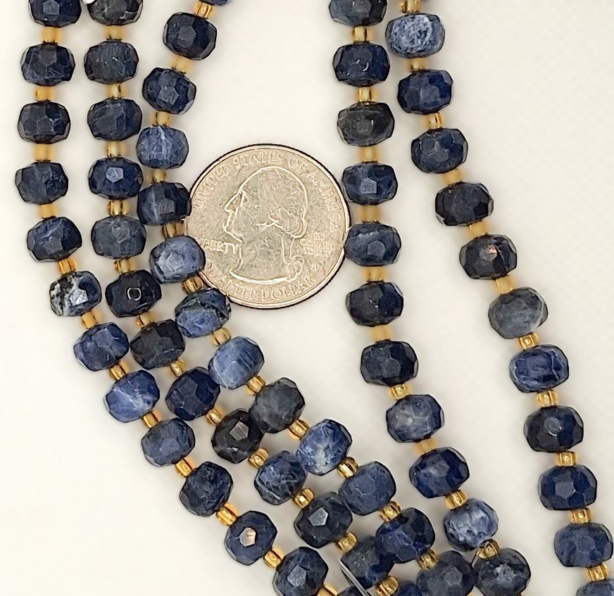 8x6mm Sodalite Faceted Wheel Rondelle Gemstone Beads 8-inch Strand