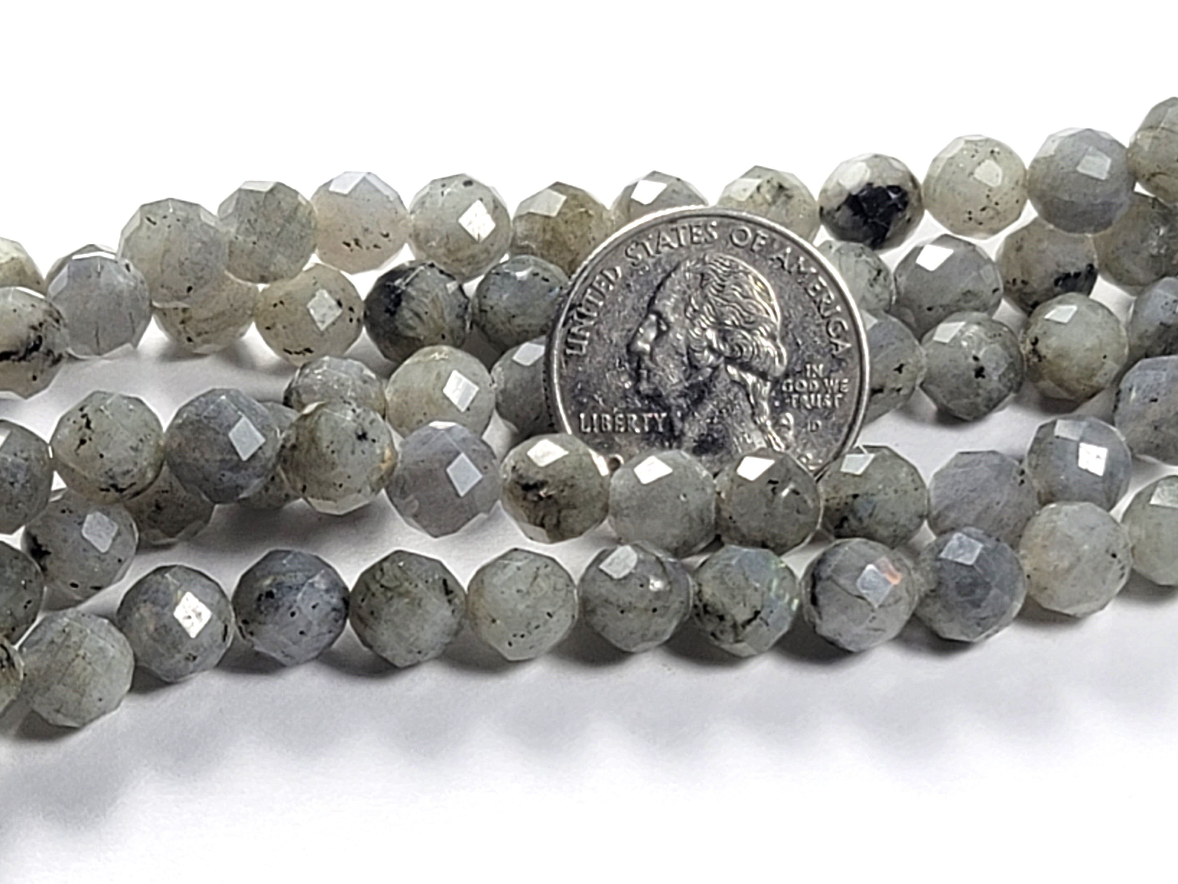 8mm White Labradorite Faceted Round Gemstone Beads 8-Inch Strand