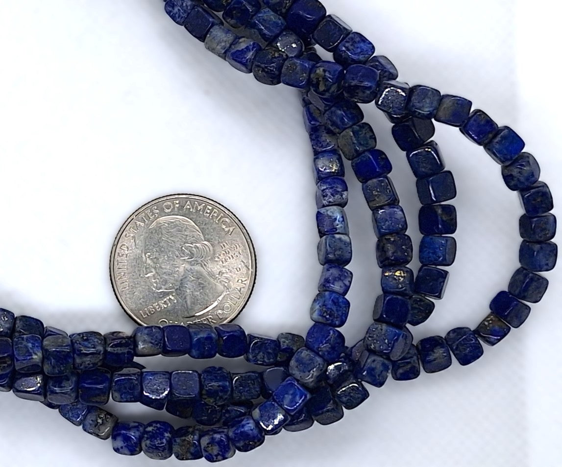 4mm Lapis Rounded Cube Gemstone Beads 16-Inch Strand