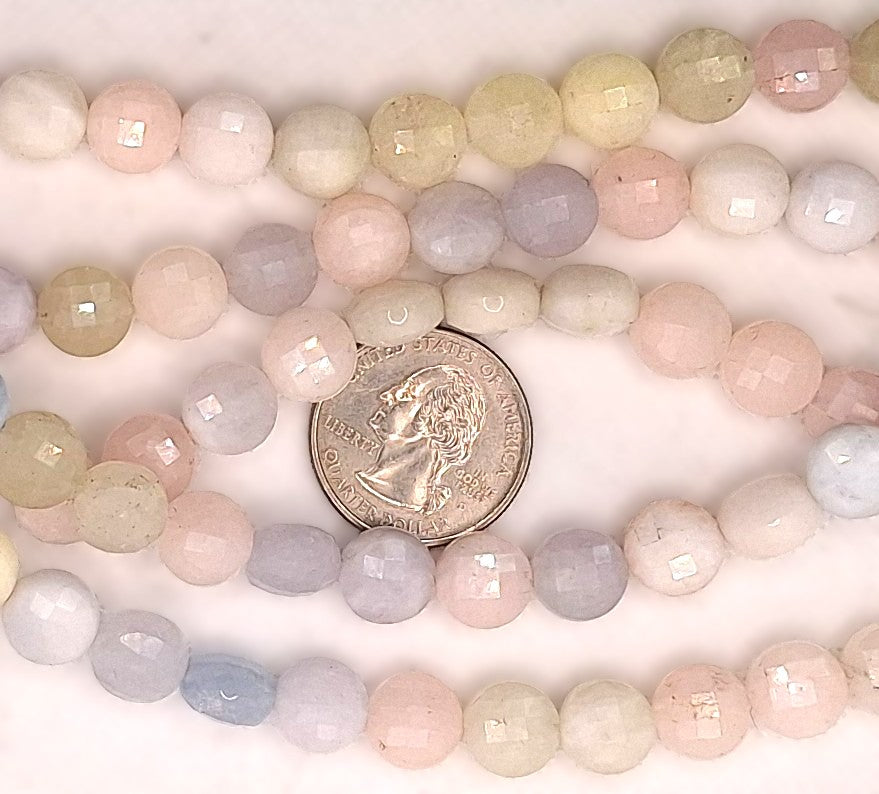 10mm Morganite Mica Heated Faceted Coin Gemstone Beads 8-Inch Strand