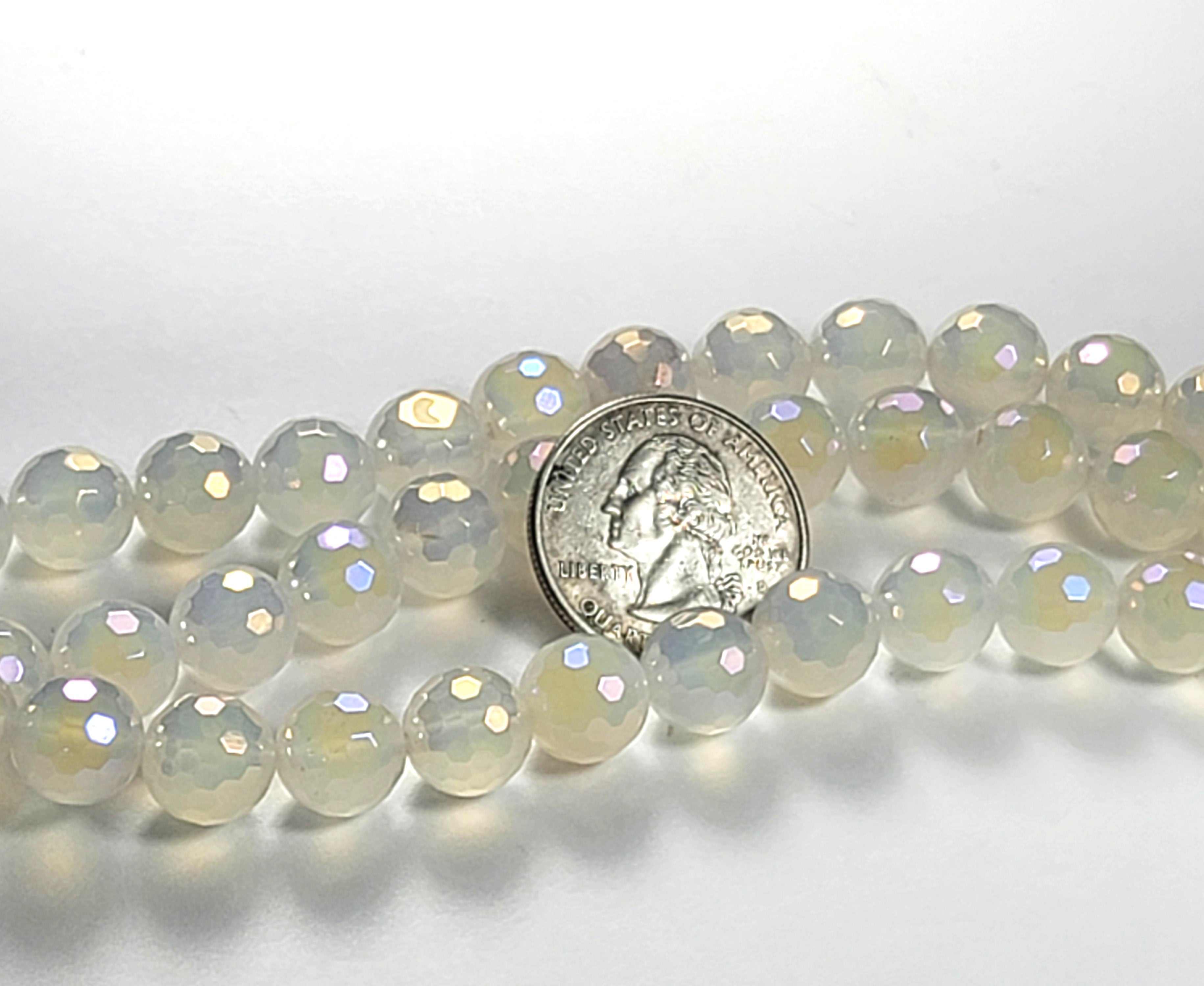 10mm Mystic White Agate Faceted Round Gemstone Beads 8-Inch Strand