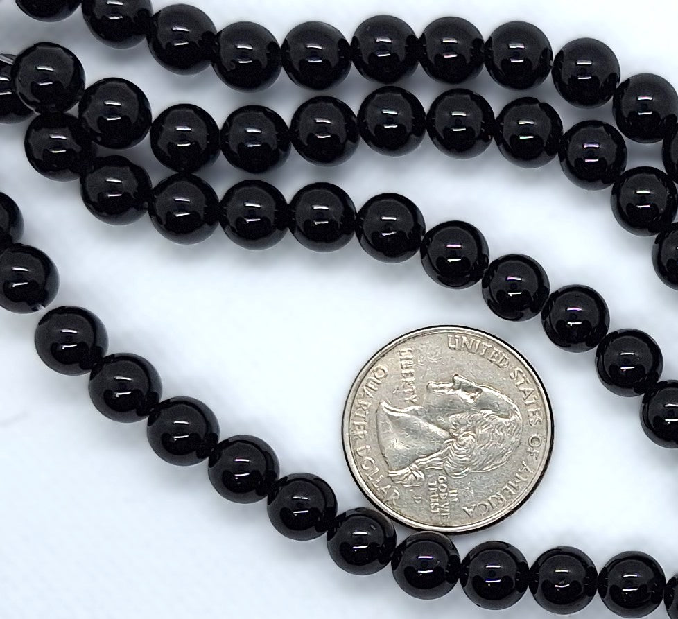 8mm Black Tourmaline Round Gemstone Beads 8-Inch Strand