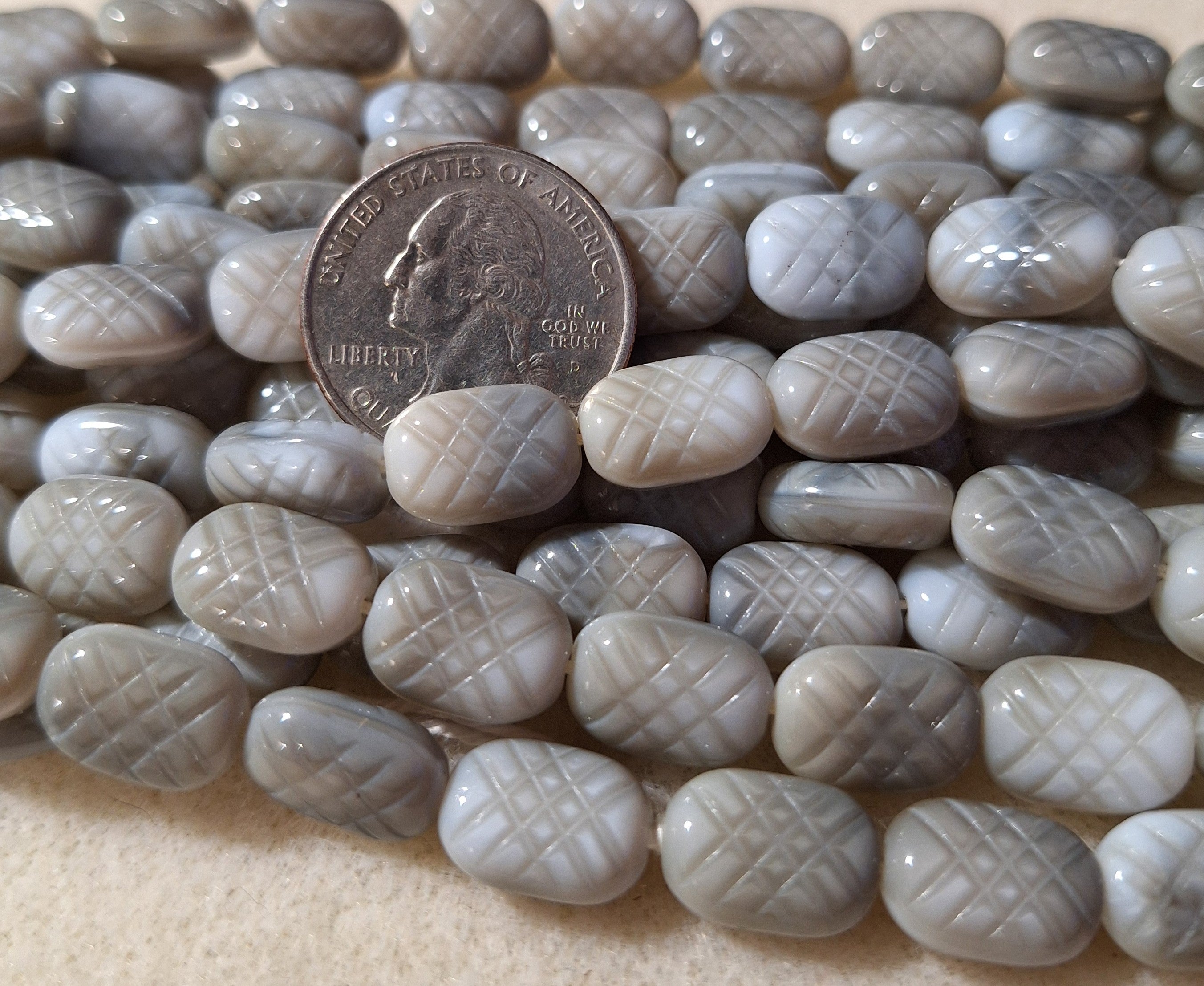 13x9mm Gray Grey Silk Etched Rectangle Czech Glass Beads 20ct