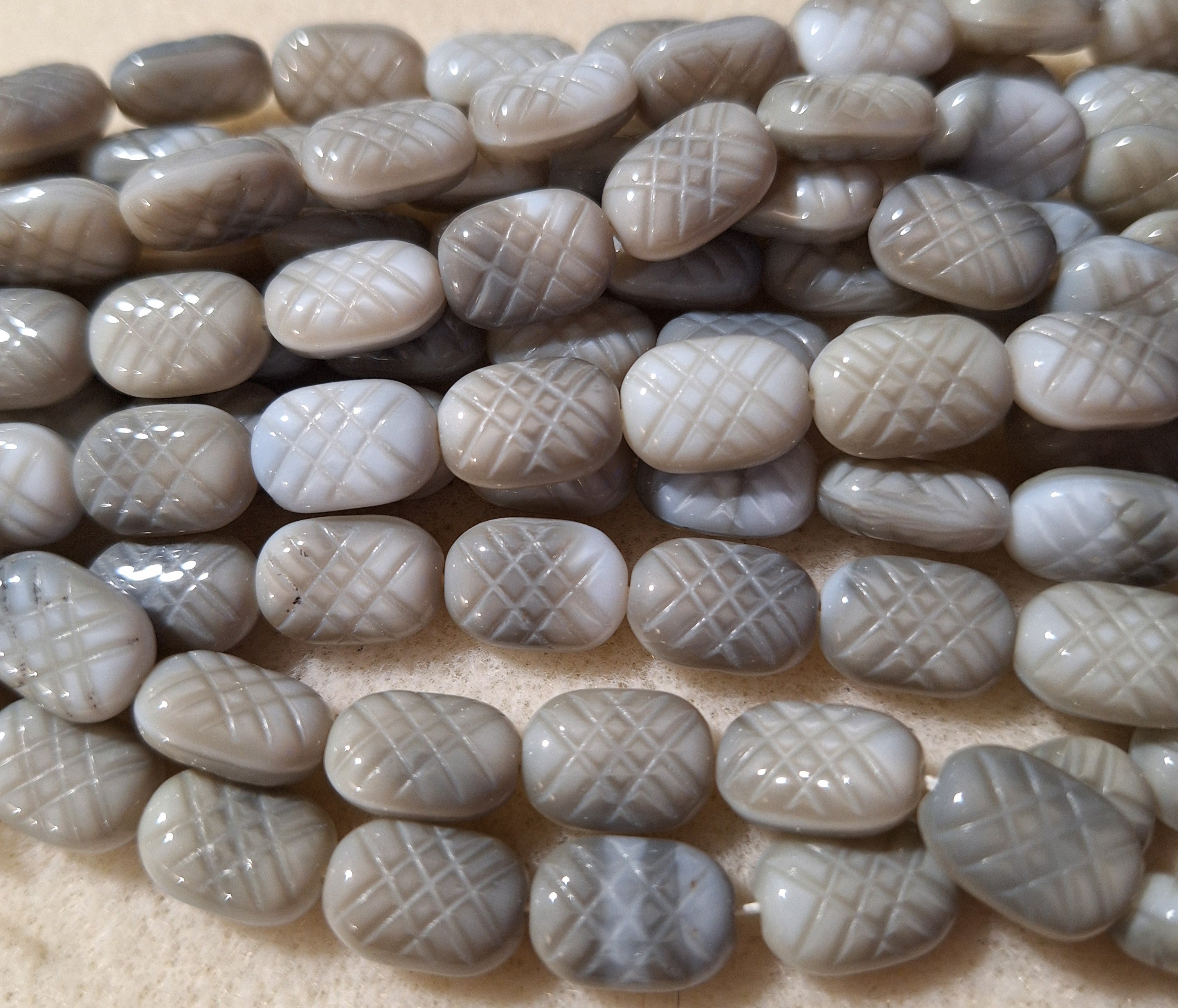 13x9mm Gray Grey Silk Etched Rectangle Czech Glass Beads 20ct