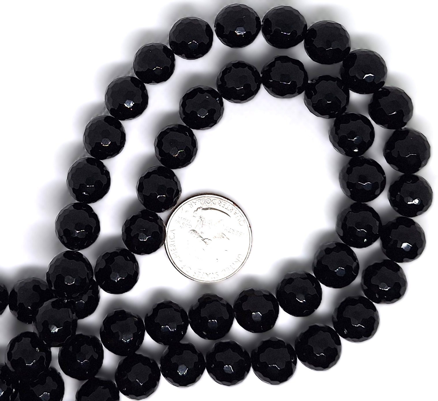 12mm Black Onyx Faceted Round Gemstone Beads 16-inch Strand