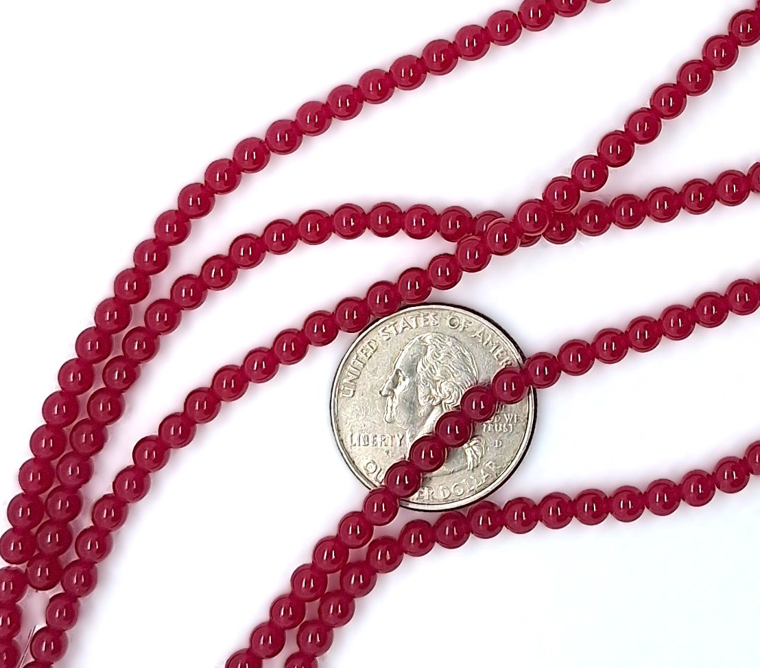 4mm Red Corundum Round Gemstone Beads 8-Inch Strand