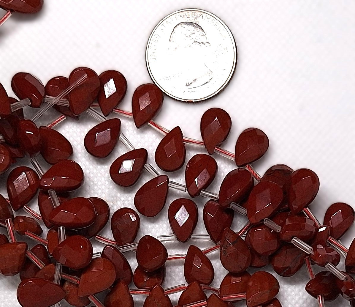 12x8mm Red Jasper Briolette Faceted Teardrop Gemstone Beads 16-inch Strand