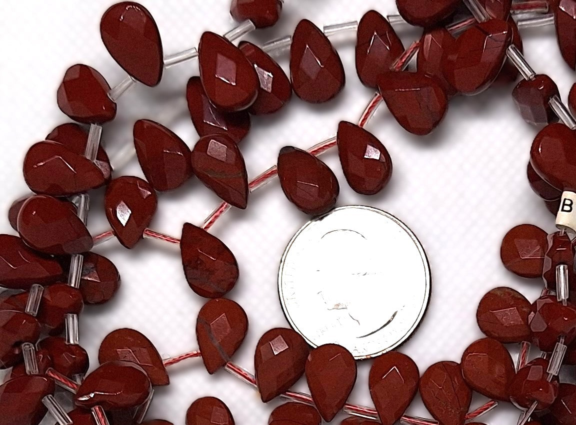 12x8mm Red Jasper Briolette Faceted Teardrop Gemstone Beads 16-inch Strand