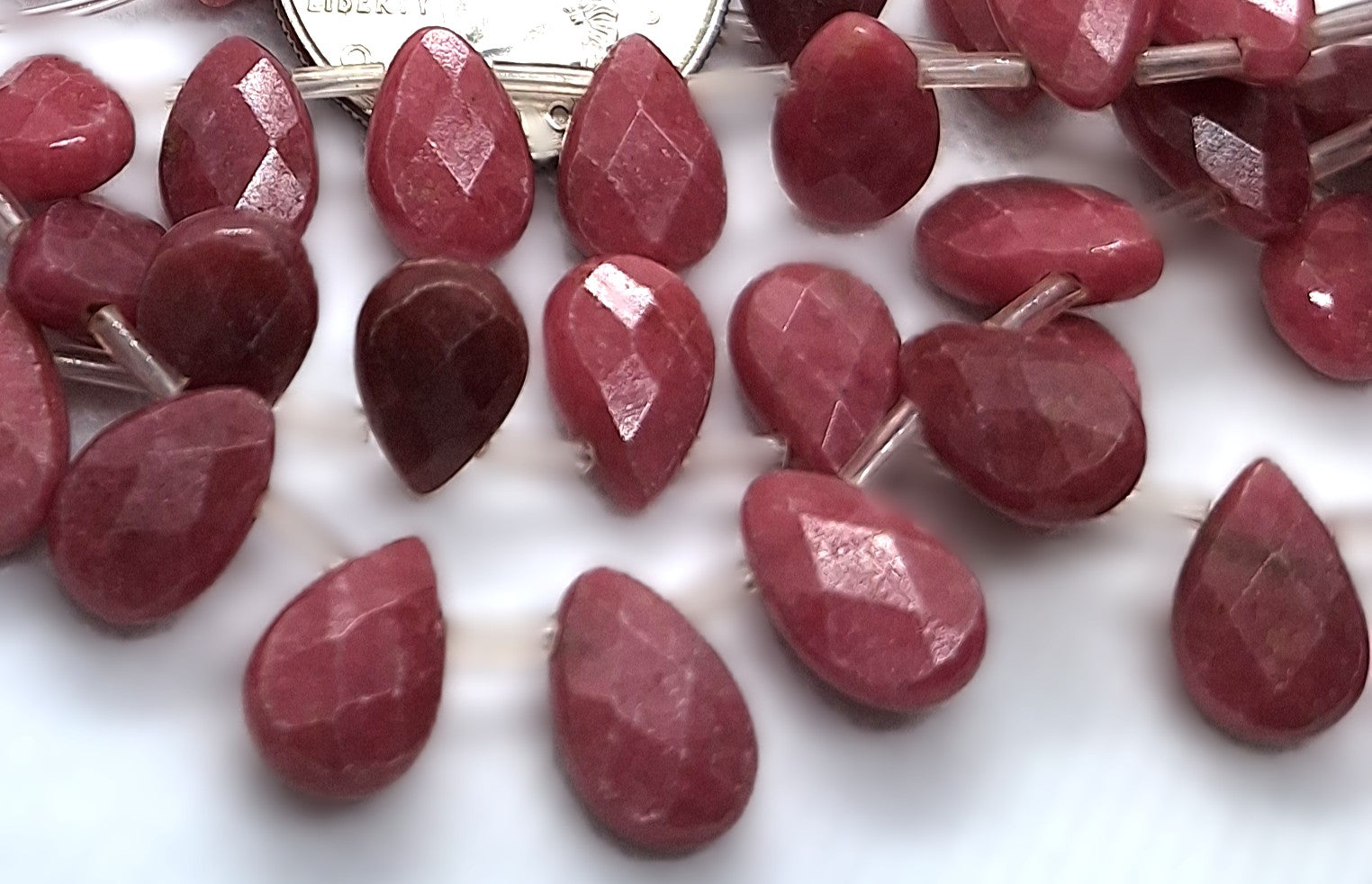 12x8mm Rhodonite Briolette Faceted Teardrop Gemstone Beads 16-Inch Strand