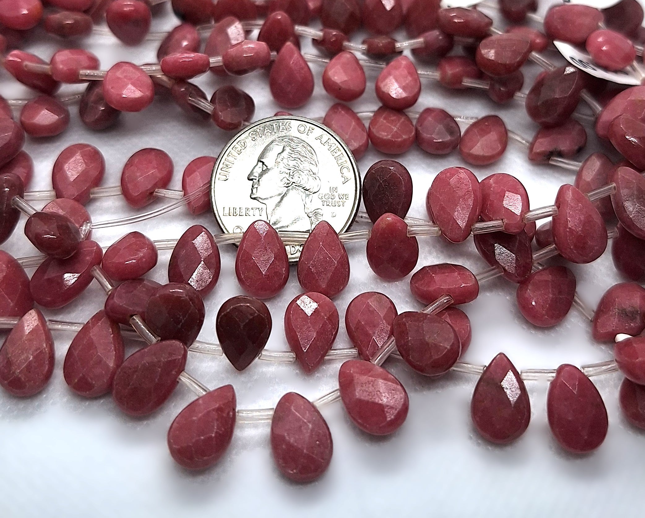 12x8mm Rhodonite Briolette Faceted Teardrop Gemstone Beads 16-Inch Strand