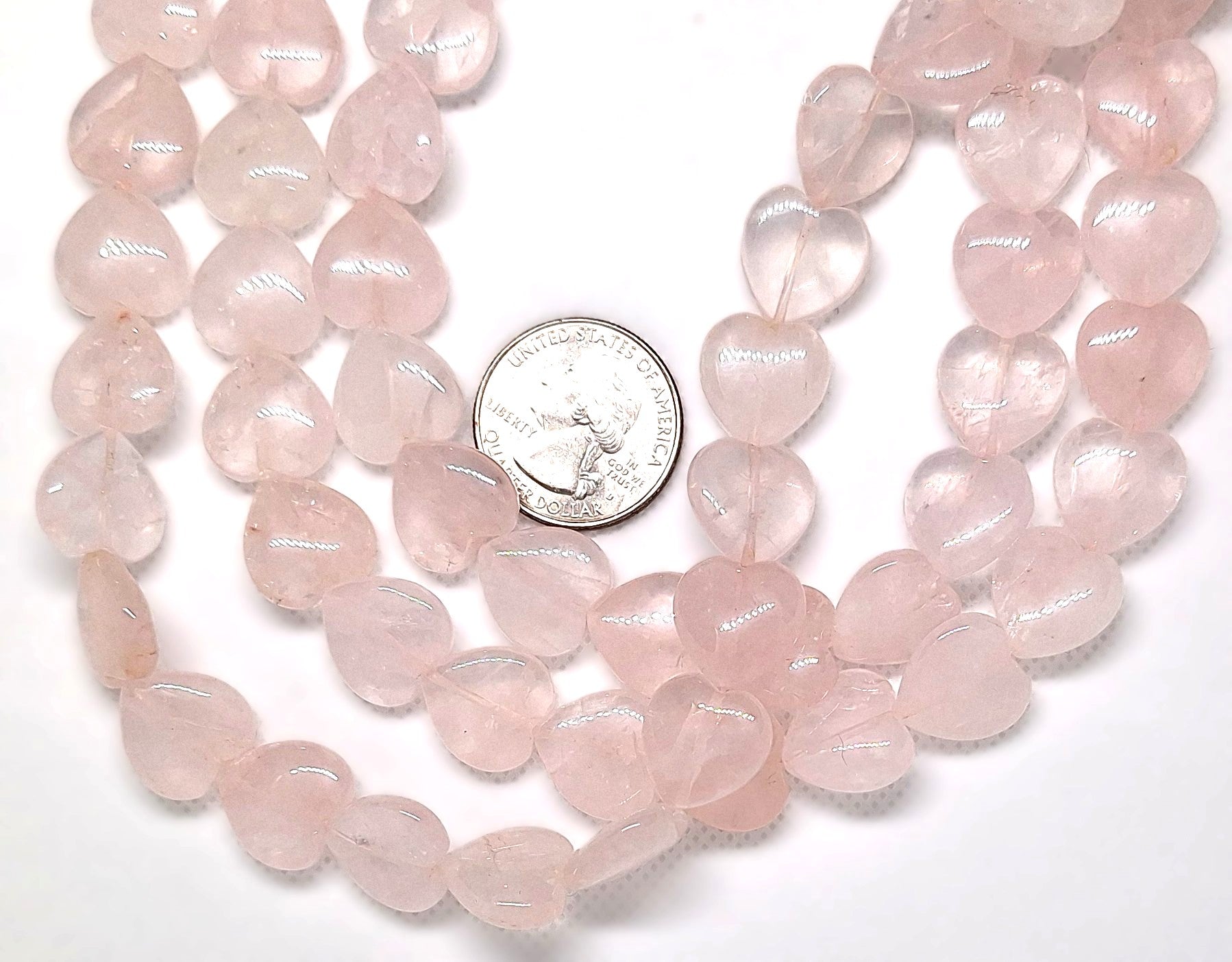 14mm Rose Quartz Puff Heart Gemstone Beads 16-inch Strand