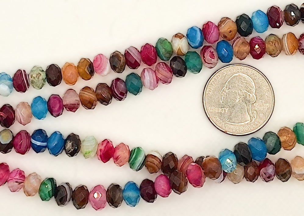 8x5mm Rainbow Sardonyx Faceted Rondelle Mixed Gemstone Beads 8-inch Strand