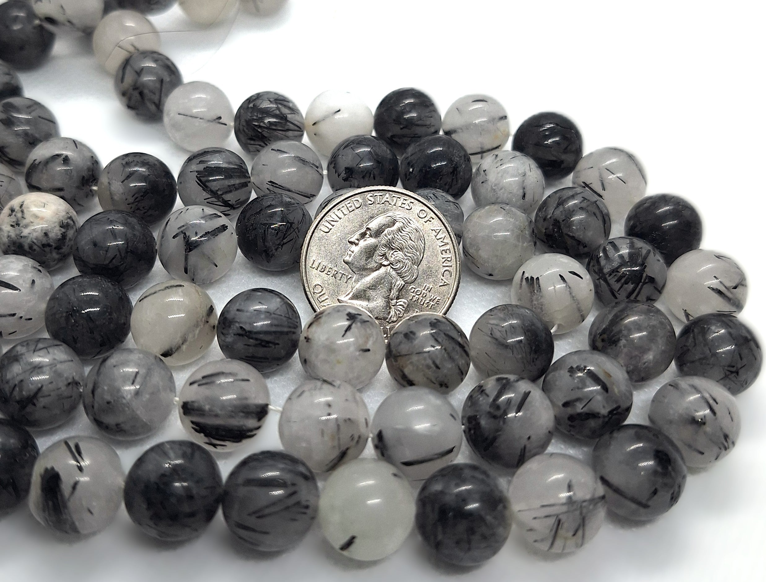 12mm Tourmalinated Quartz Round Gemstone Beads 16-Inch Strand