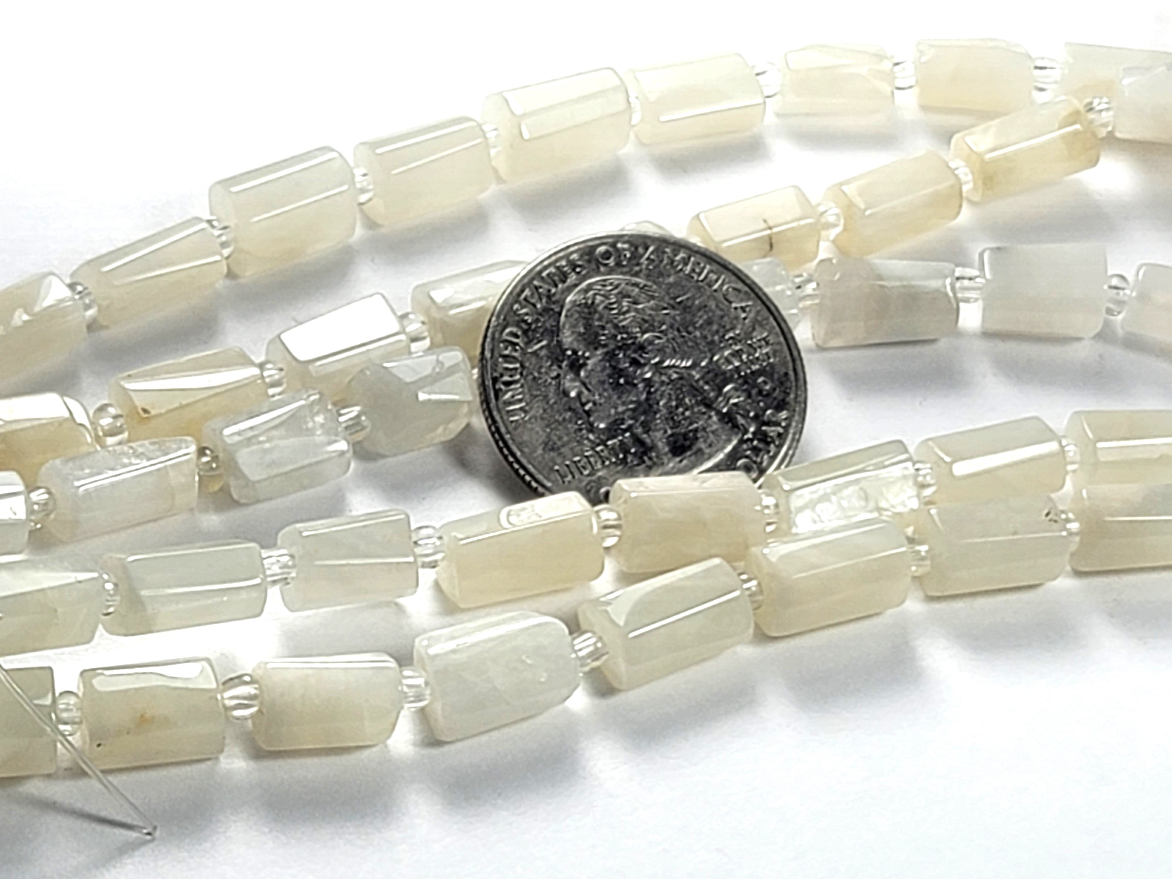 8x6mm Moonstone Freeform Tube Gemstone Beads 8-Inch Strand