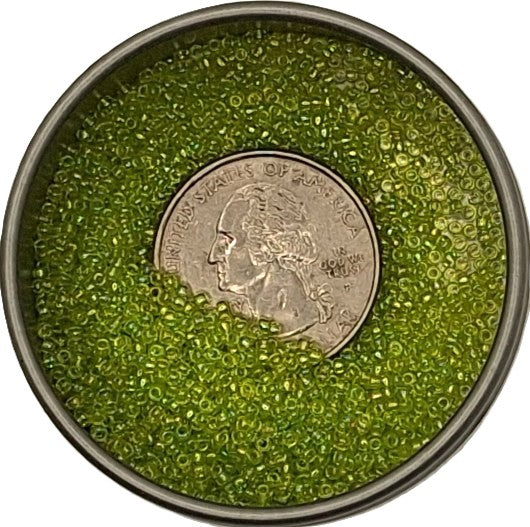 15/0 Lime Green Transparent Rainbow Toho Round Seed Beads 10g