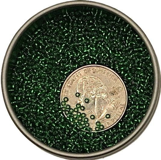 15/0 Grass Green Transparent Silver-Lined Toho Round Seed Beads 10g