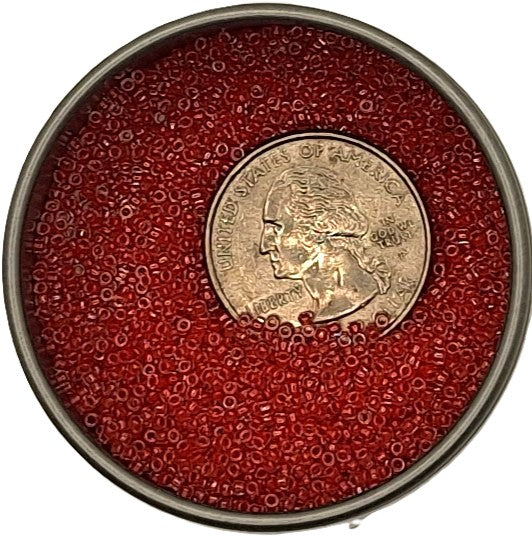 15/0 Tomato Red-Lined Crystal Clear Toho Round Seed Beads 10g