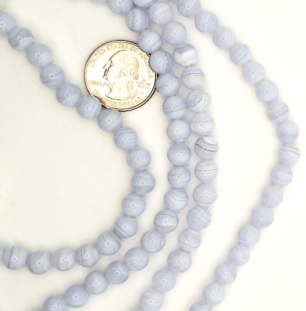 8mm Blue Lace Agate Round Gemstone Beads 8-inch Strand