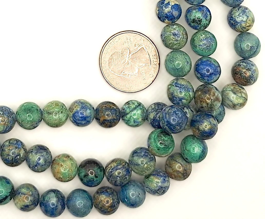 10mm Natural Azurite Round Gemstone Beads 8-inch Strand