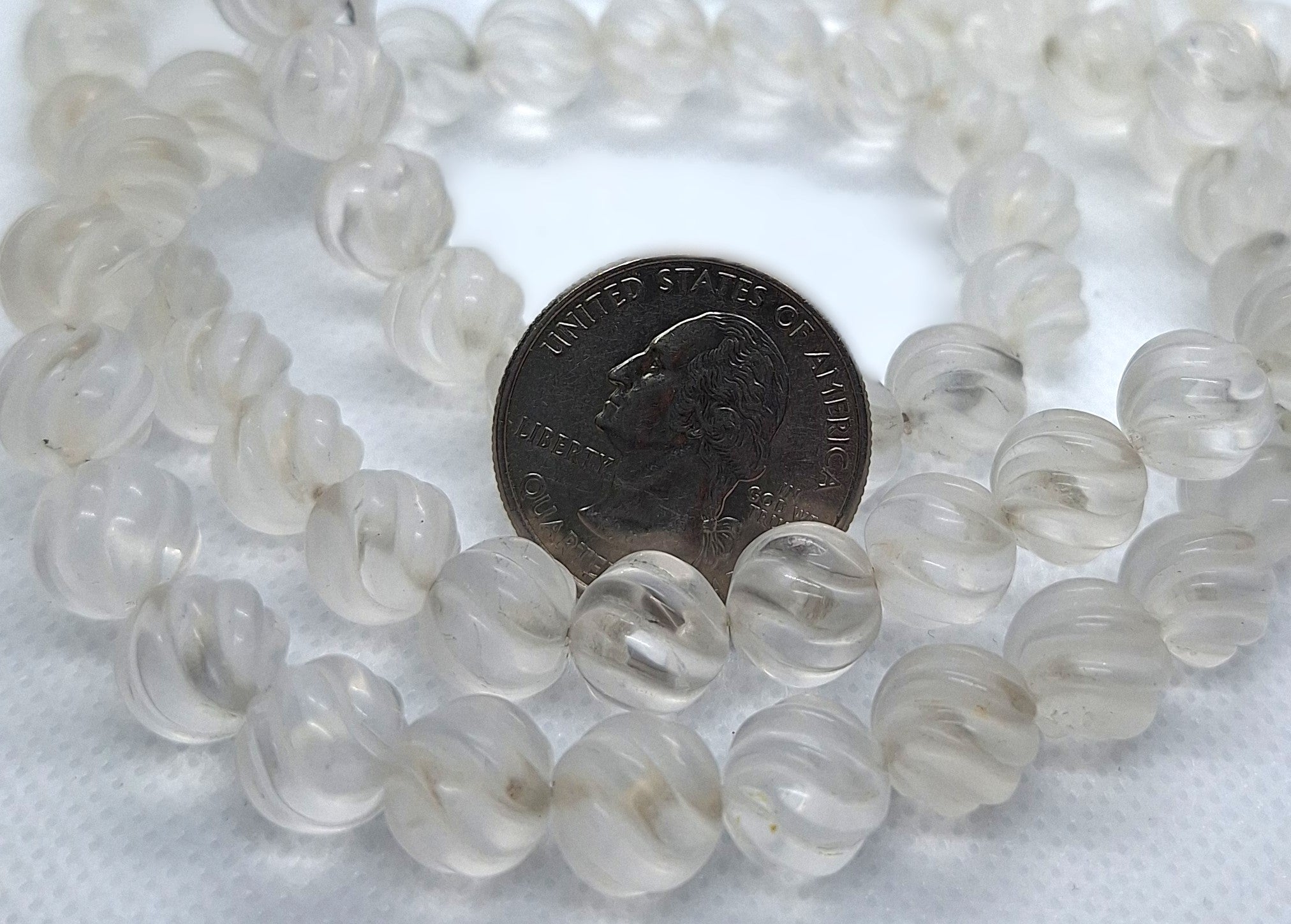 10mm Frosted Crystal Quartz Carved Round Gemstone Beads 16-Inch Strand