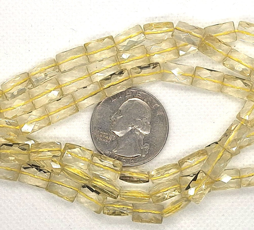 10x6mm Lemon Quartz Faceted Rectangle Gemstone Beads 16-Inch Strand