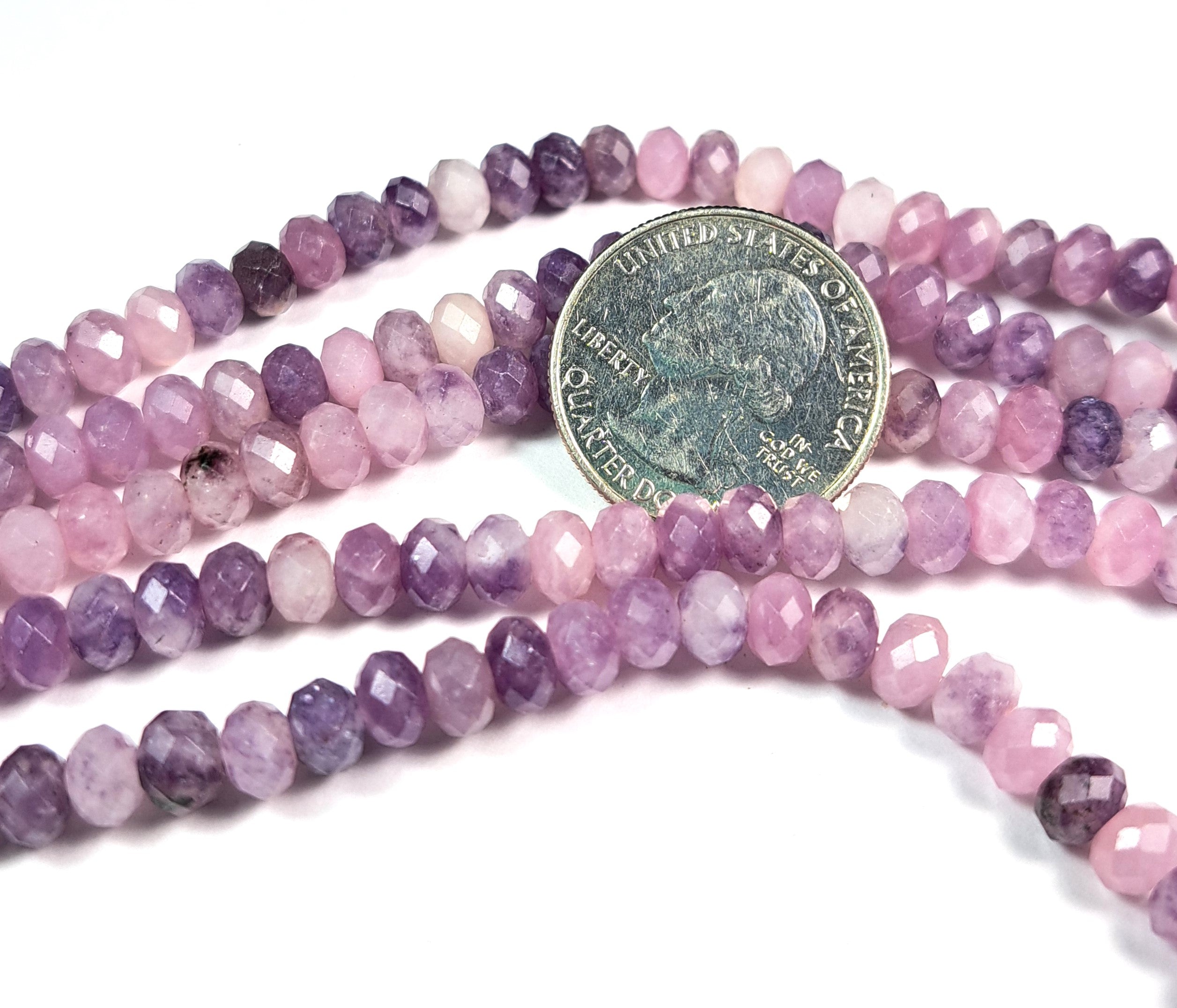 6x4mm Lepidolite Faceted Rondelle Gemstone Beads 8-Inch Strand