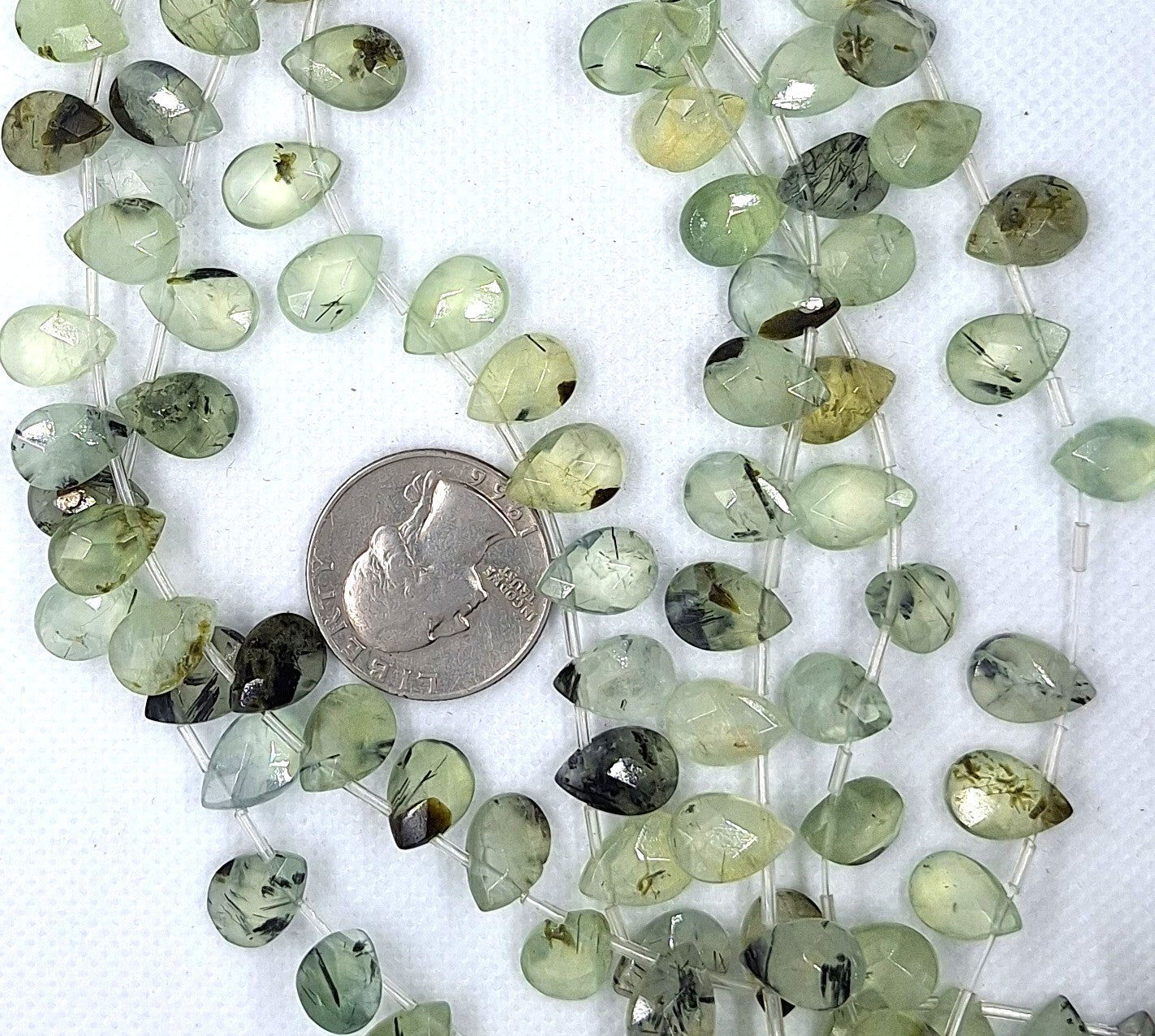 12x8mm Prehnite Faceted Briolette Teardrop Gemstone Beads 16-Inch Strand
