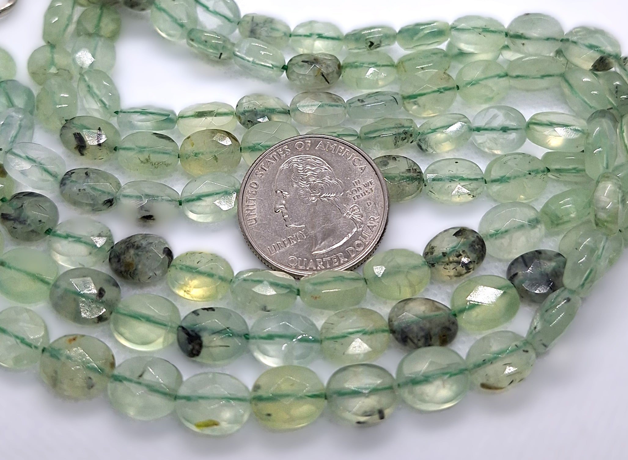 8x10mm Prehnite Faceted Oval Gemstone Beads 16-Inch Strand