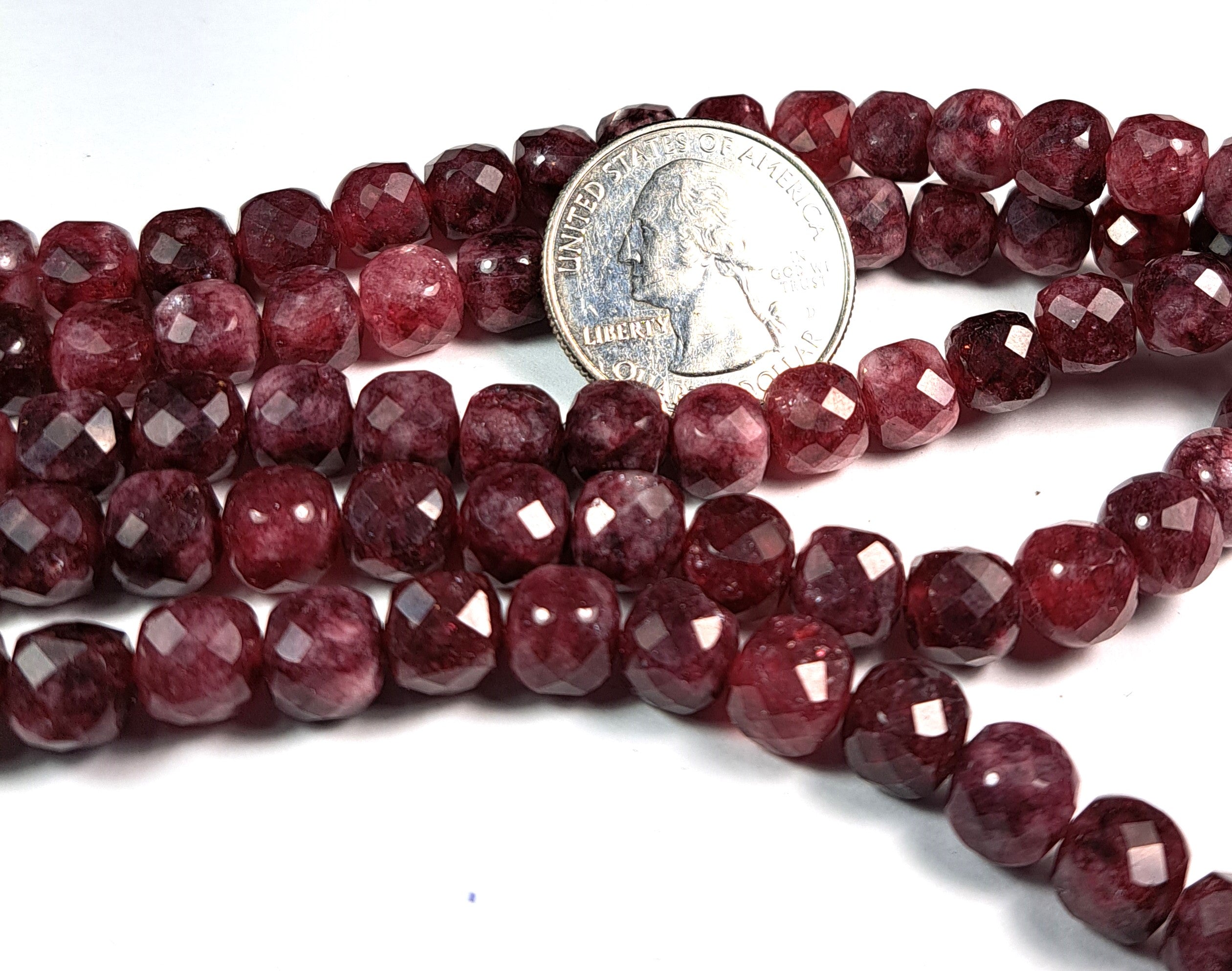 8mm Red Garnet Faceted Cube Gemstone Beads 8-Inch Strand
