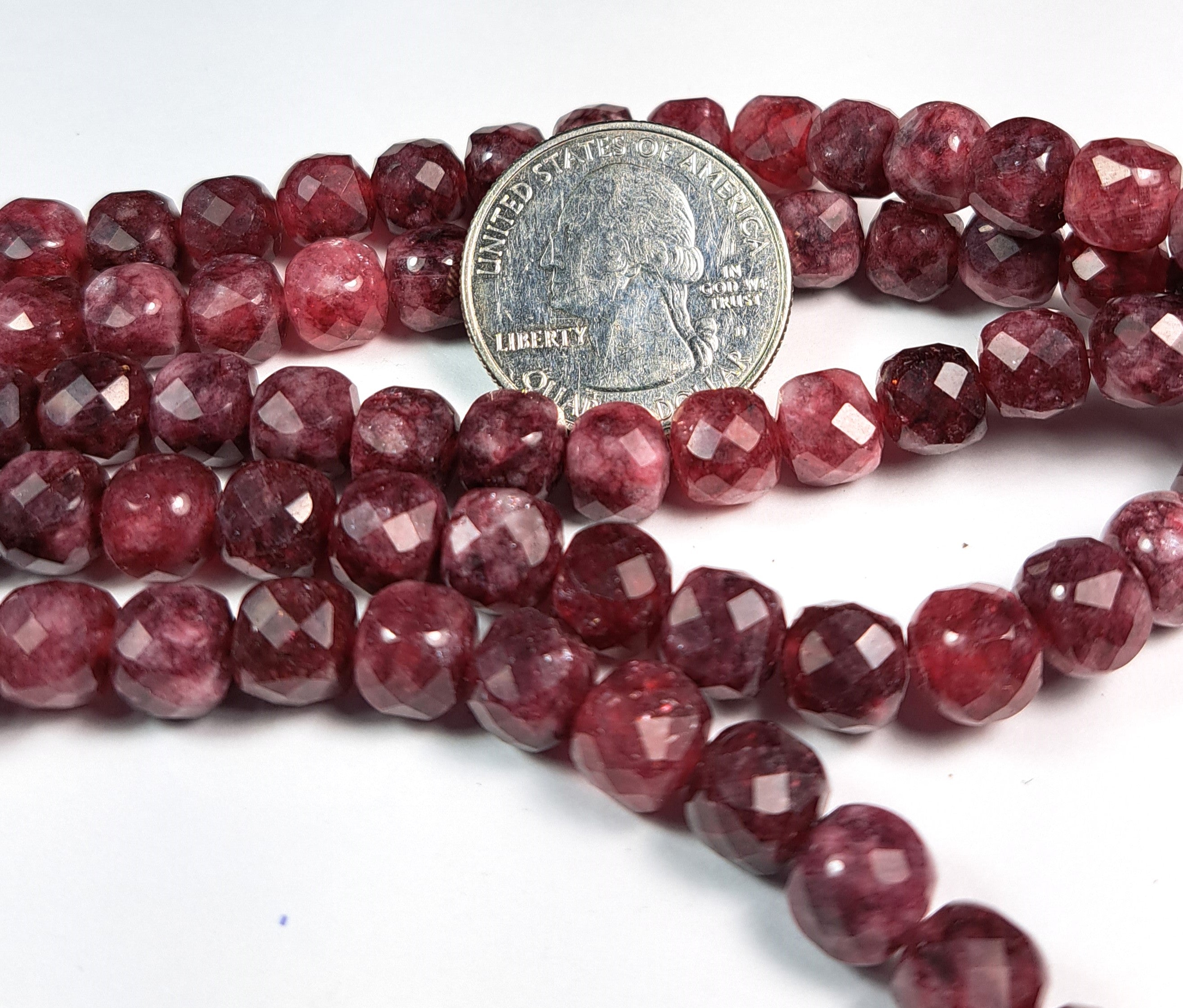8mm Red Garnet Faceted Cube Gemstone Beads 8-Inch Strand