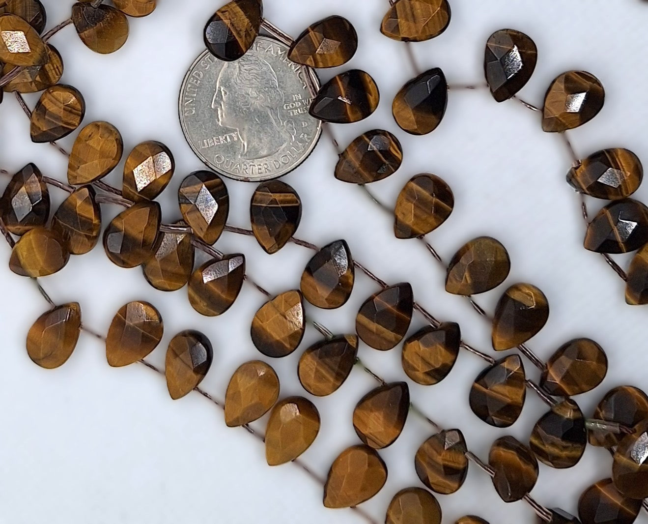 12x8mm Tiger's Eye Faceted Flat Teardrop Briolette Gemstone Beads 16-Inch Strand