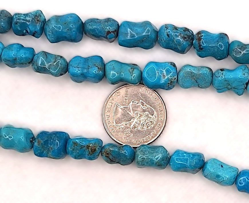 14x8mm Natural Turquoise Dog Bone Gemstone Beads 8-Inch Strand