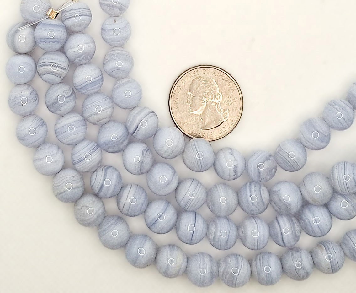 10mm Blue Lace Agate Round Gemstone Beads 8-inch Strand
