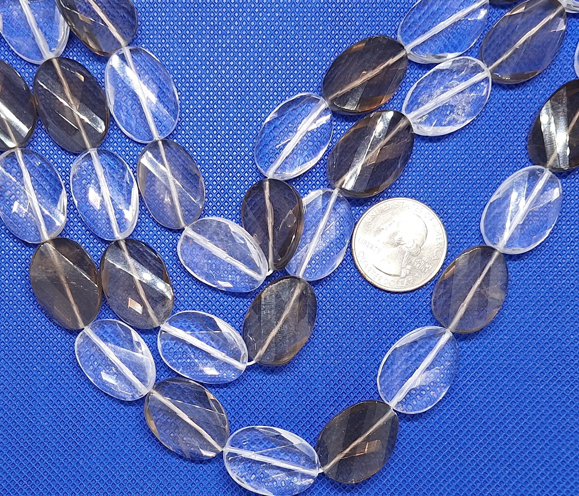 20x17mm Crystal Smoky Quartz Faceted Twist Oval Gemstone Beads 14-inch Strand