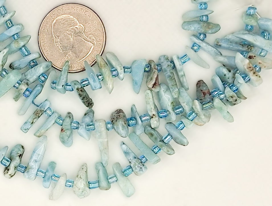 12-18mm Larimar Tusk Chip Gemstone Beads 8-inch Strand