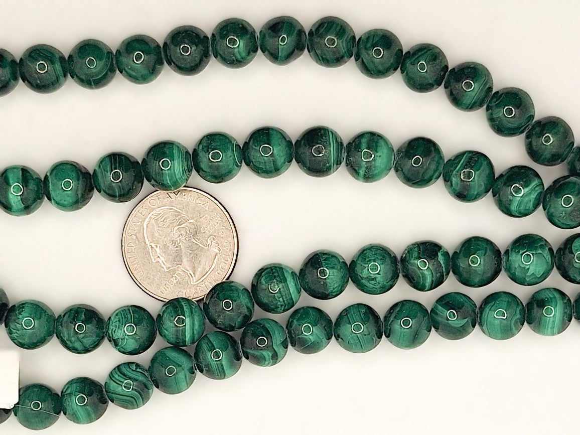 10mm Malachite Round Gemstone Beads 8-inch Strand