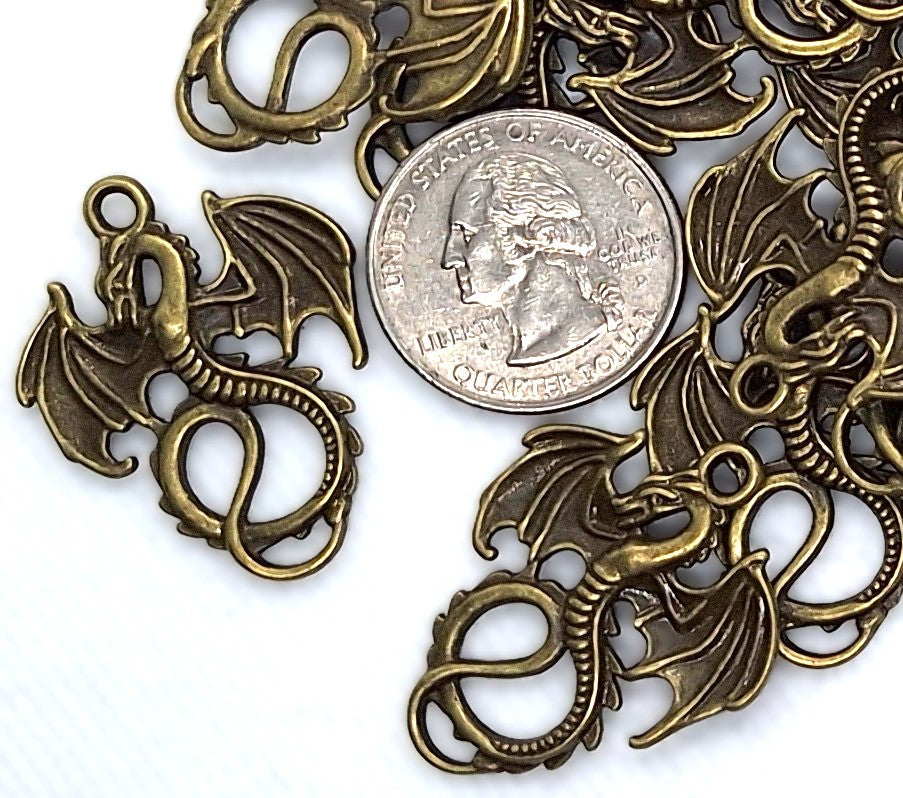 35x28mm Large Rearing Dragon Curled Tail Pendant Bronze Zinc Alloy 6ct