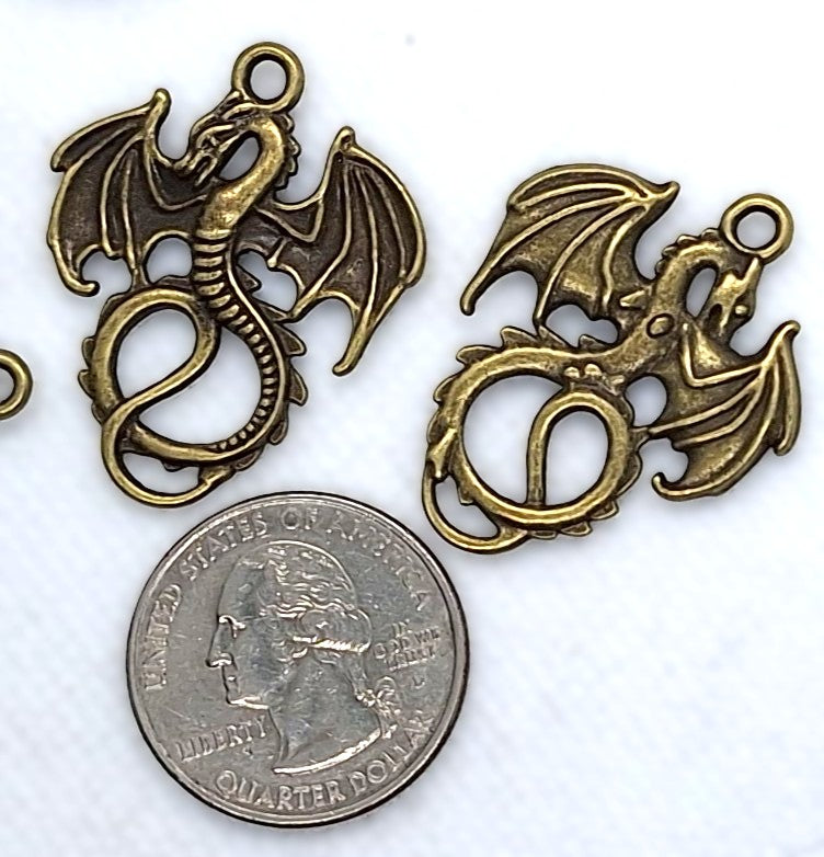 35x28mm Large Rearing Dragon Curled Tail Pendant Bronze Zinc Alloy 6ct