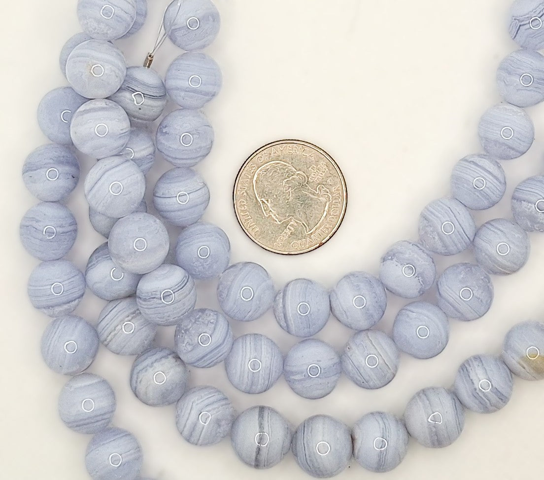12mm Blue Lace Agate Round Gemstone Beads 8-inch Strand