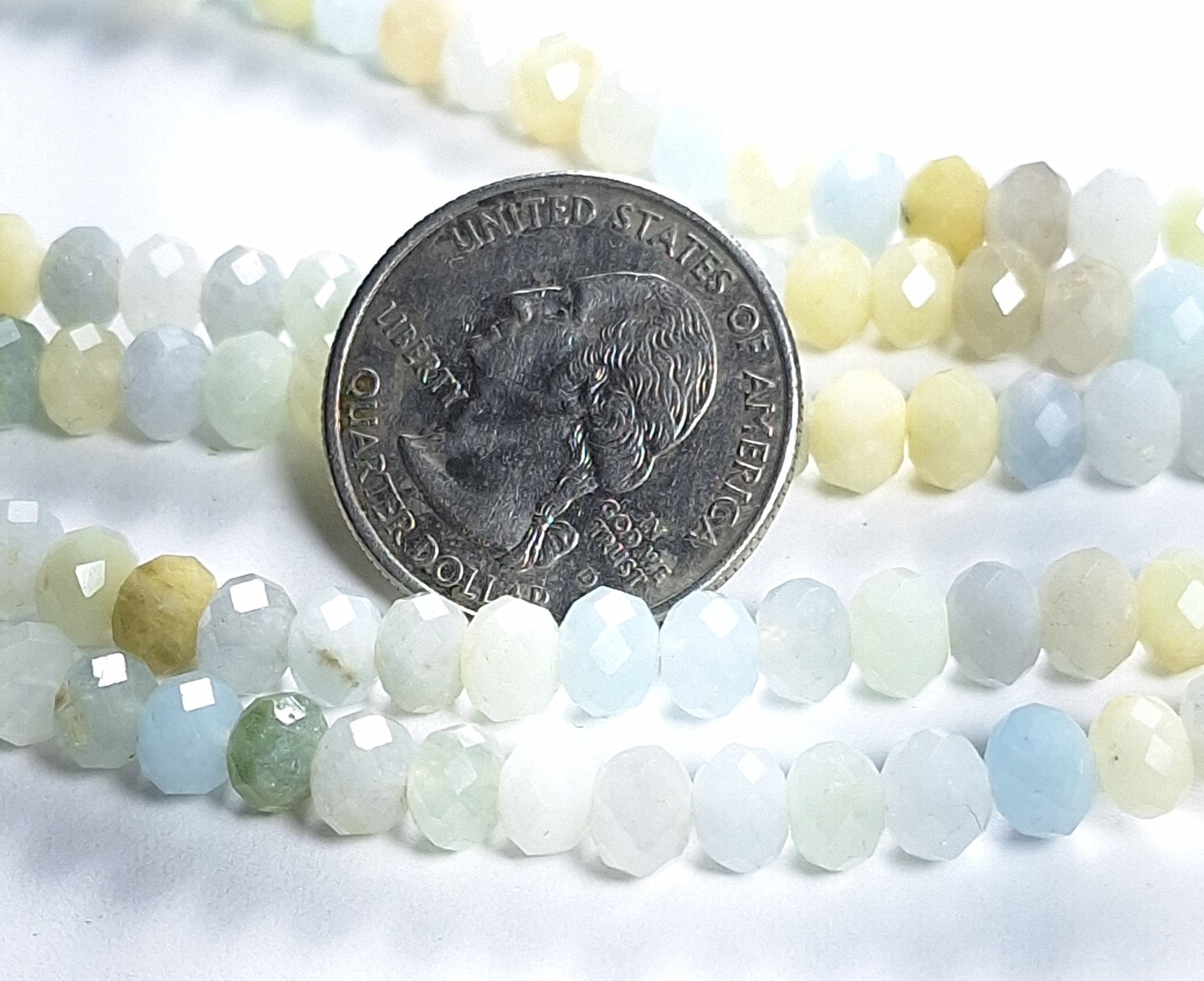 6x4mm Aquamarine Multicolor Faceted Rondelle Gemstone Beads 8-Inch Strand