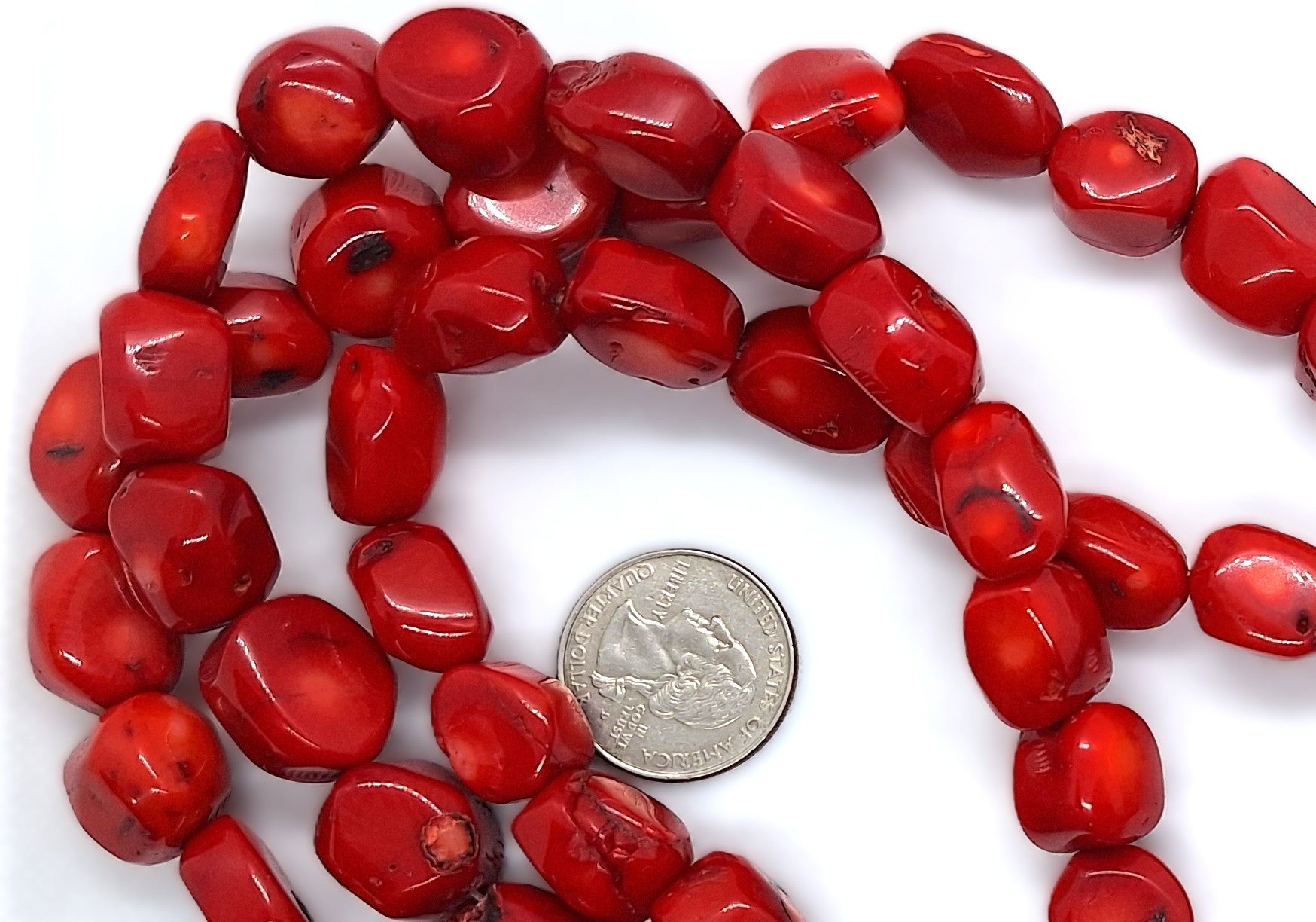 26-30x16mm Red Coral Dyed Nugget Gemstone Beads 8-Inch Strand