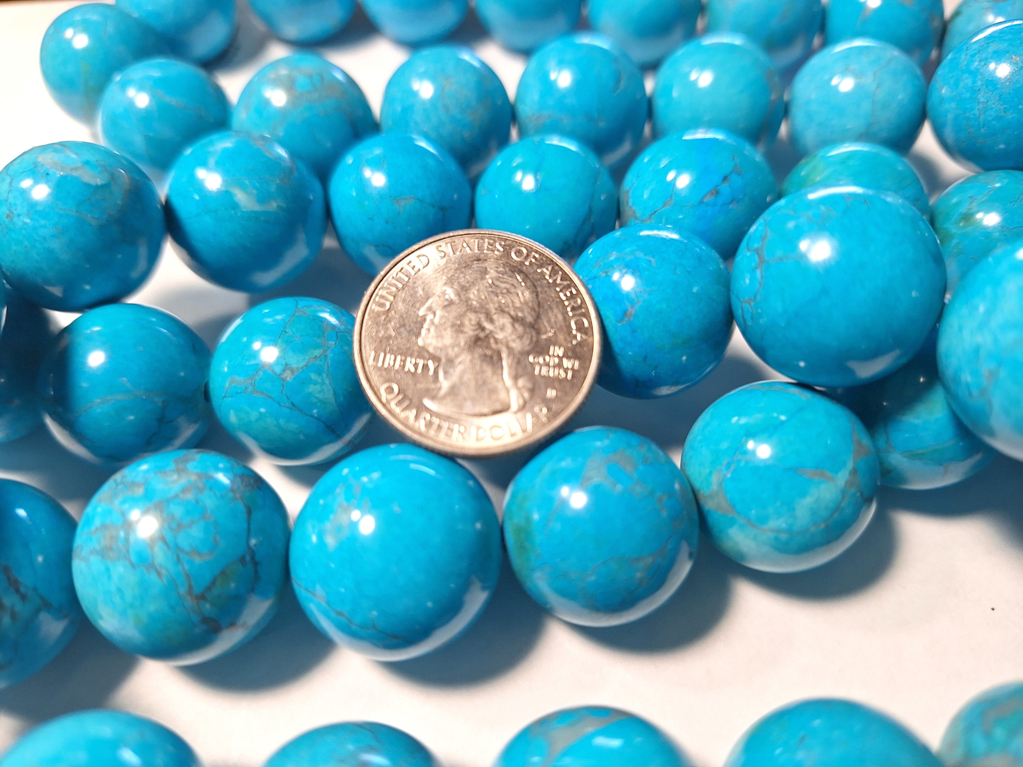20mm Blue Turquoise Dyed Howlite Round Gemstone Beads 16-Inch Strand