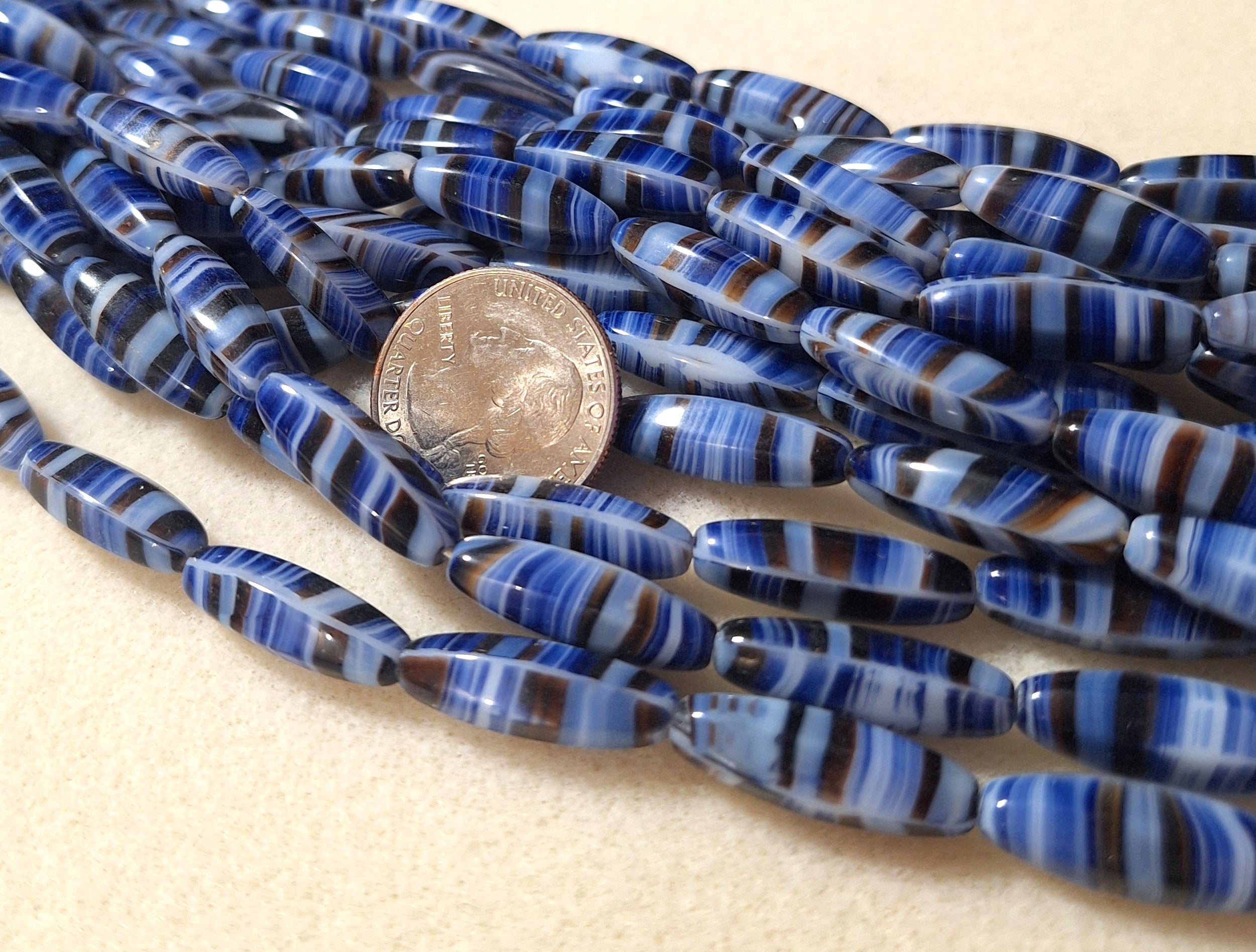 22x8mm Blue Quartz Rounded Oval Czech Glass Beads 25ct